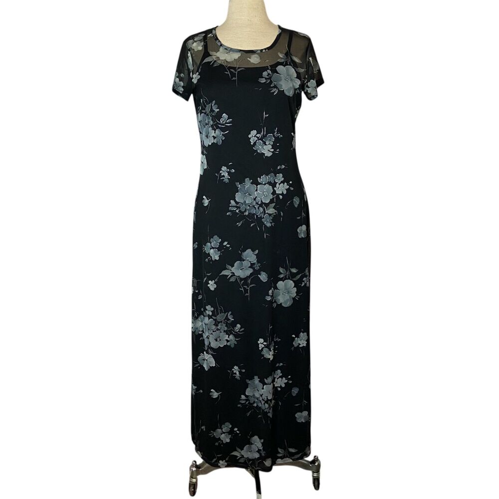 IN San Francisco 90s Maxi Dress Womens L Floral Phoebe Buffay Sheer Layered Look